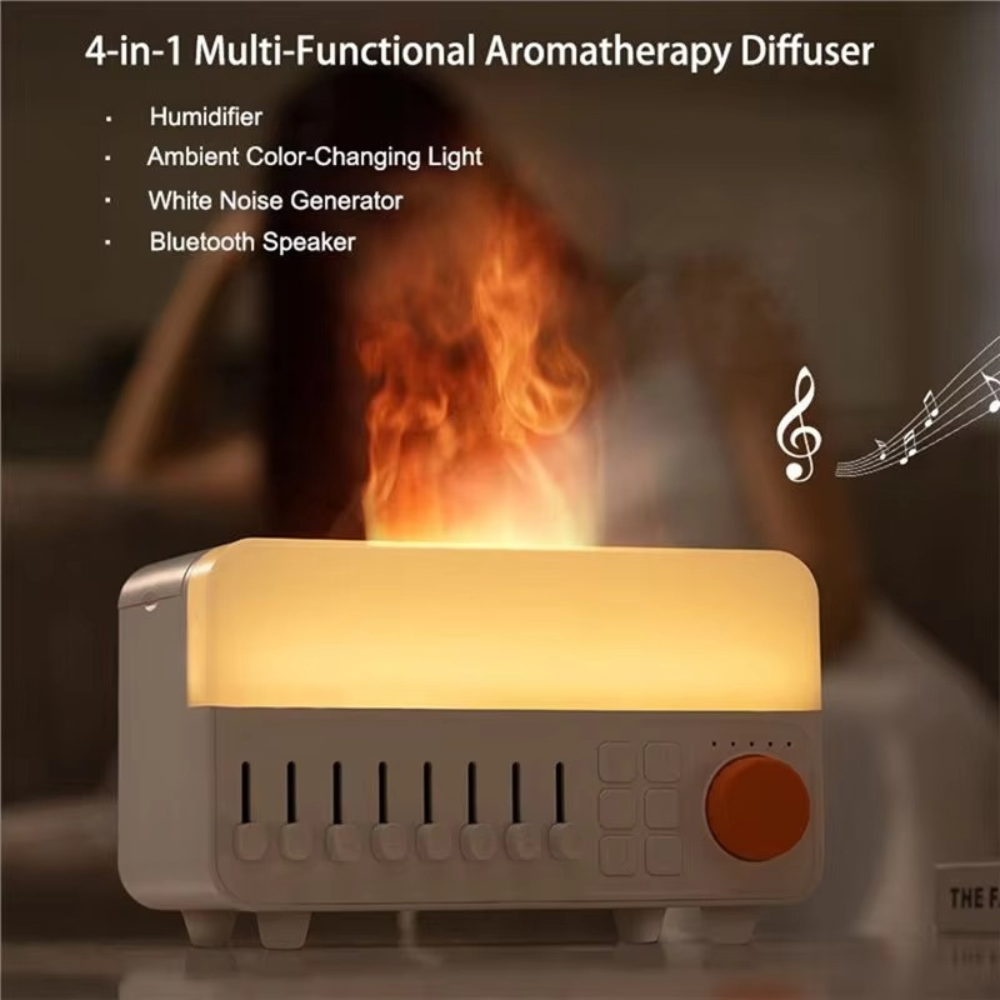 AuraFlame Sleep Hub – White Noise, Mist & Cozy Flame Ambience in One