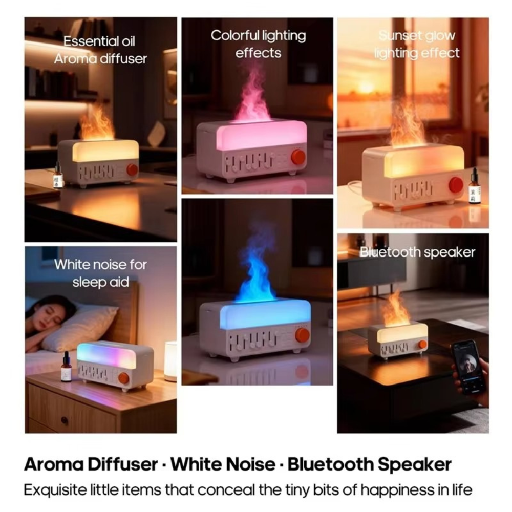 AuraFlame Sleep Hub – White Noise, Mist & Cozy Flame Ambience in One