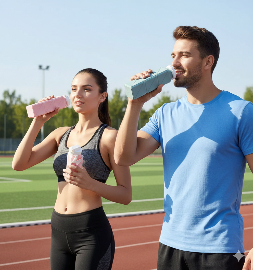 FlexiFold Square Silicone Water Bottle – Portable Collapsible Sports Bottle
