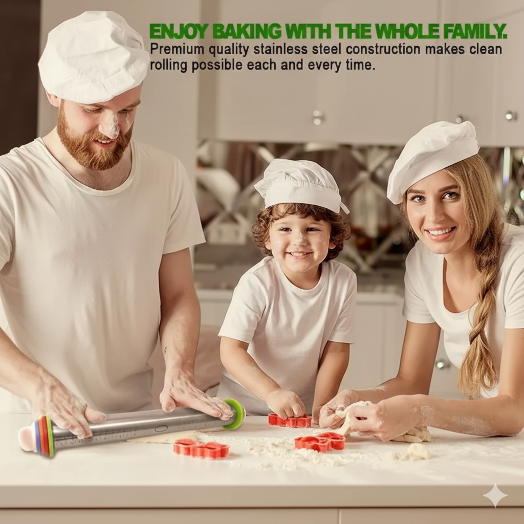 Bake Roll Stainless Steel Rolling Pin & Pastry Mat Set