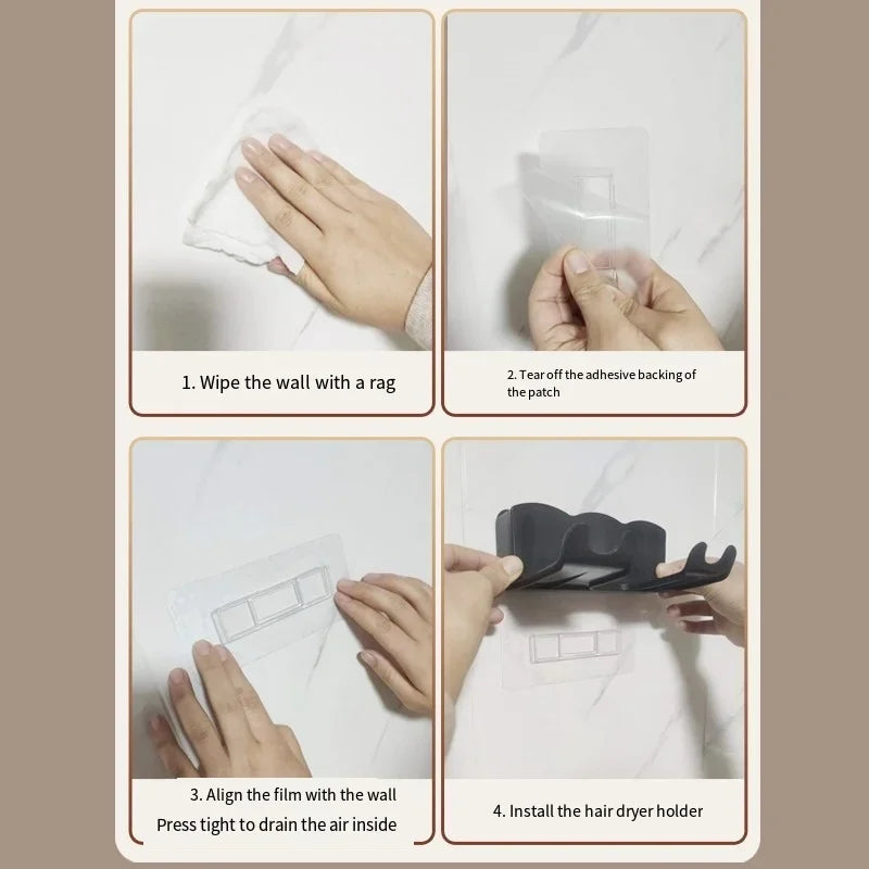 Wall-Mounted Hair Dryer Holder – No-Drill