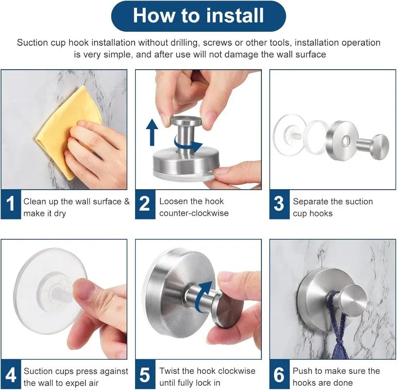 Suction Cup Hooks – Punch-Free Wall Mounted Towel; Utility Holders
