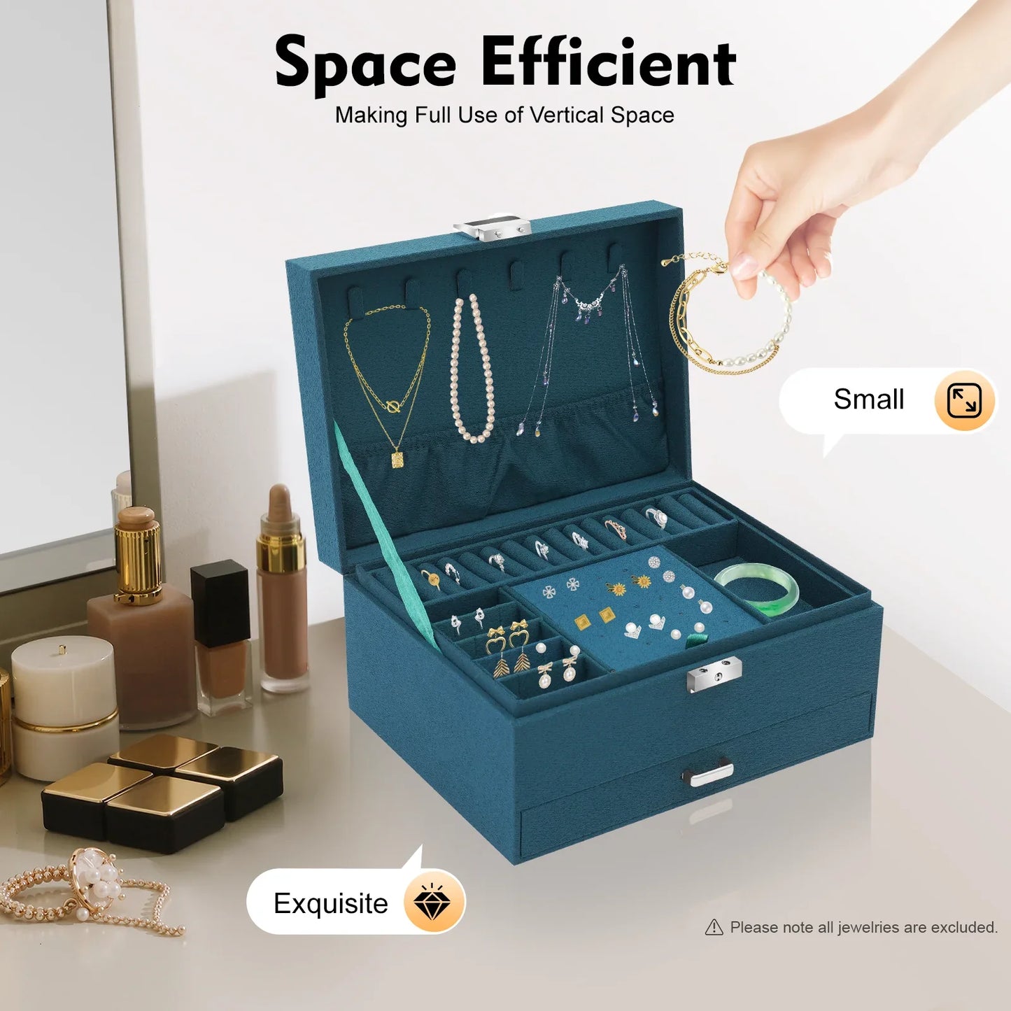 Emerald Luxe 3-Tier Jewelry Organizer Box