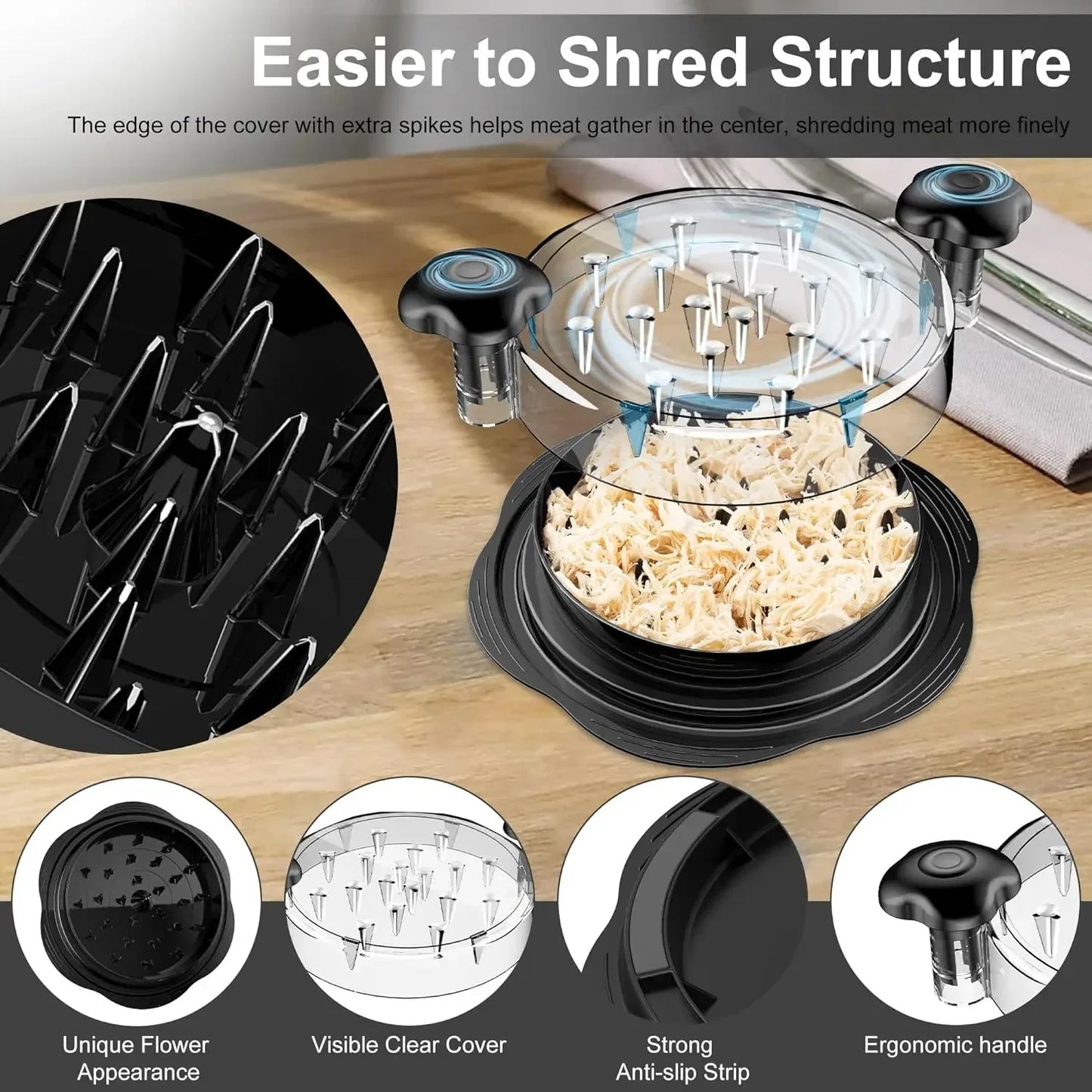 QuickPull Chicken Shredder Tool – Easy Meat Shredding with Lid