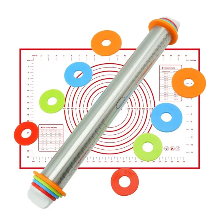 Bake Roll Stainless Steel Rolling Pin & Pastry Mat Set