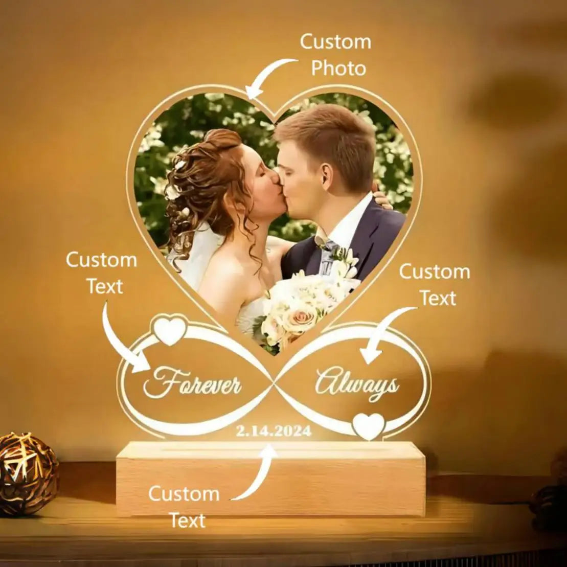 Personalized Acrylic Heart Photo Frame for Couples