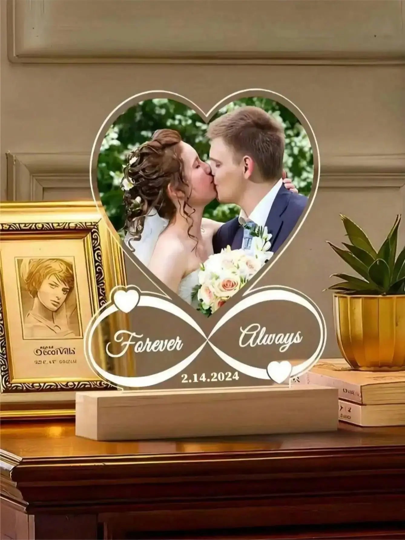 Personalized Acrylic Heart Photo Frame for Couples
