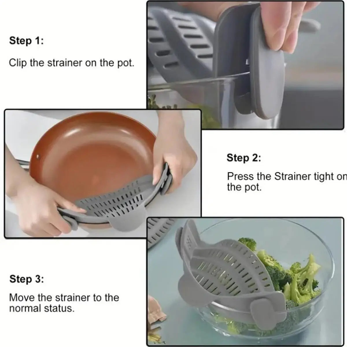 Adjustable Clip-On Pot Strainer – Easy, Safe &amp; Mess-Free Draining