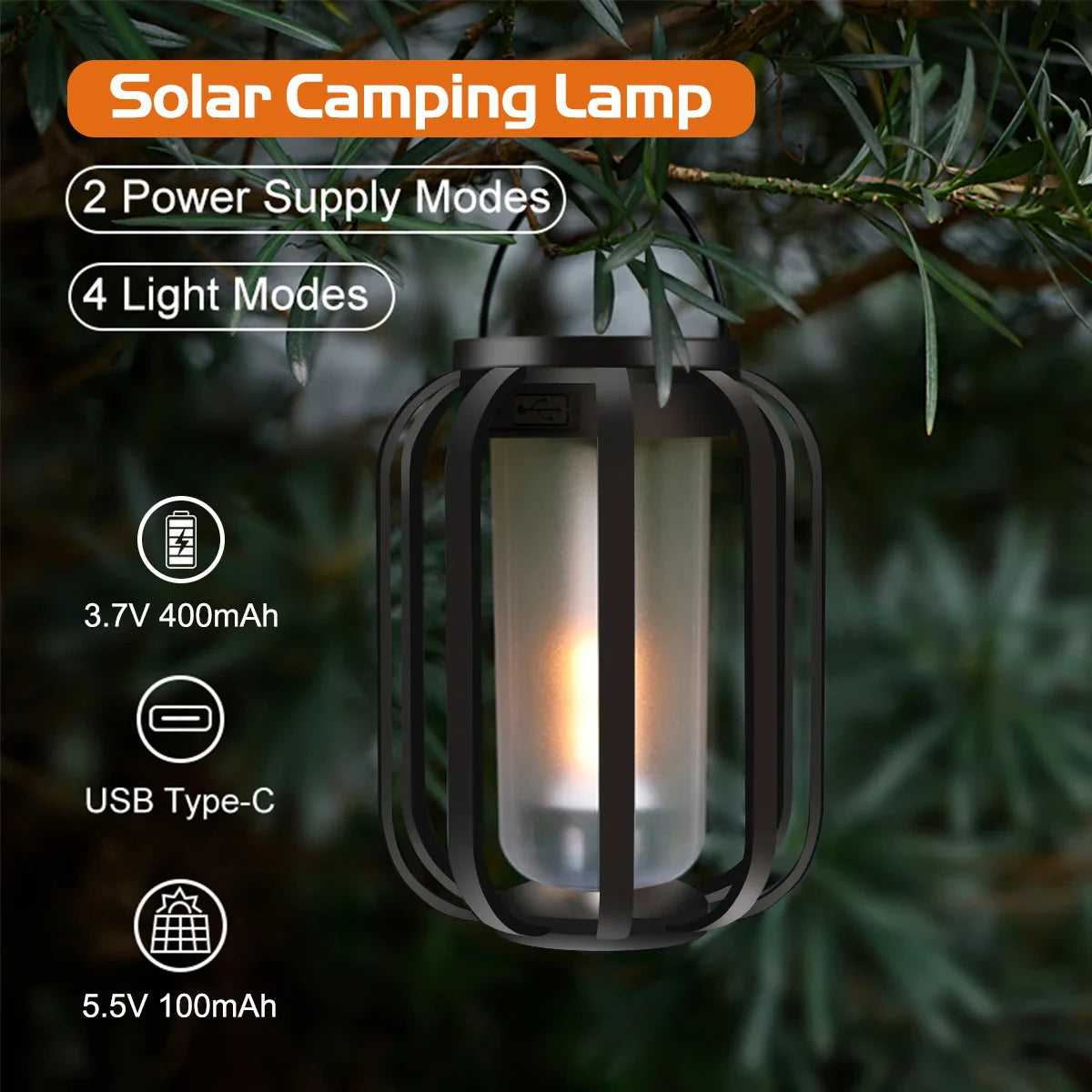 Solar Hanging Lantern | Solar & USB Rechargeable Hanging Outdoor Lantern