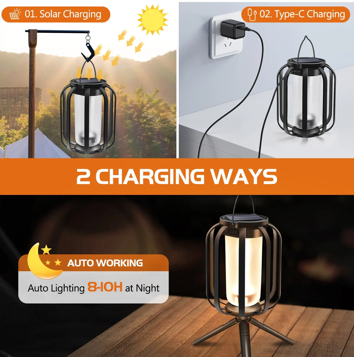 Solar Hanging Lantern | Solar & USB Rechargeable Hanging Outdoor Lantern