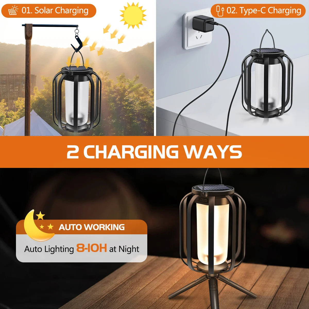 Solar Hanging Lantern | Solar & USB Rechargeable Hanging Outdoor Lantern